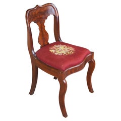 Antique Victorian American Empire Flame Mahogany Side Chair Embroidered Seat