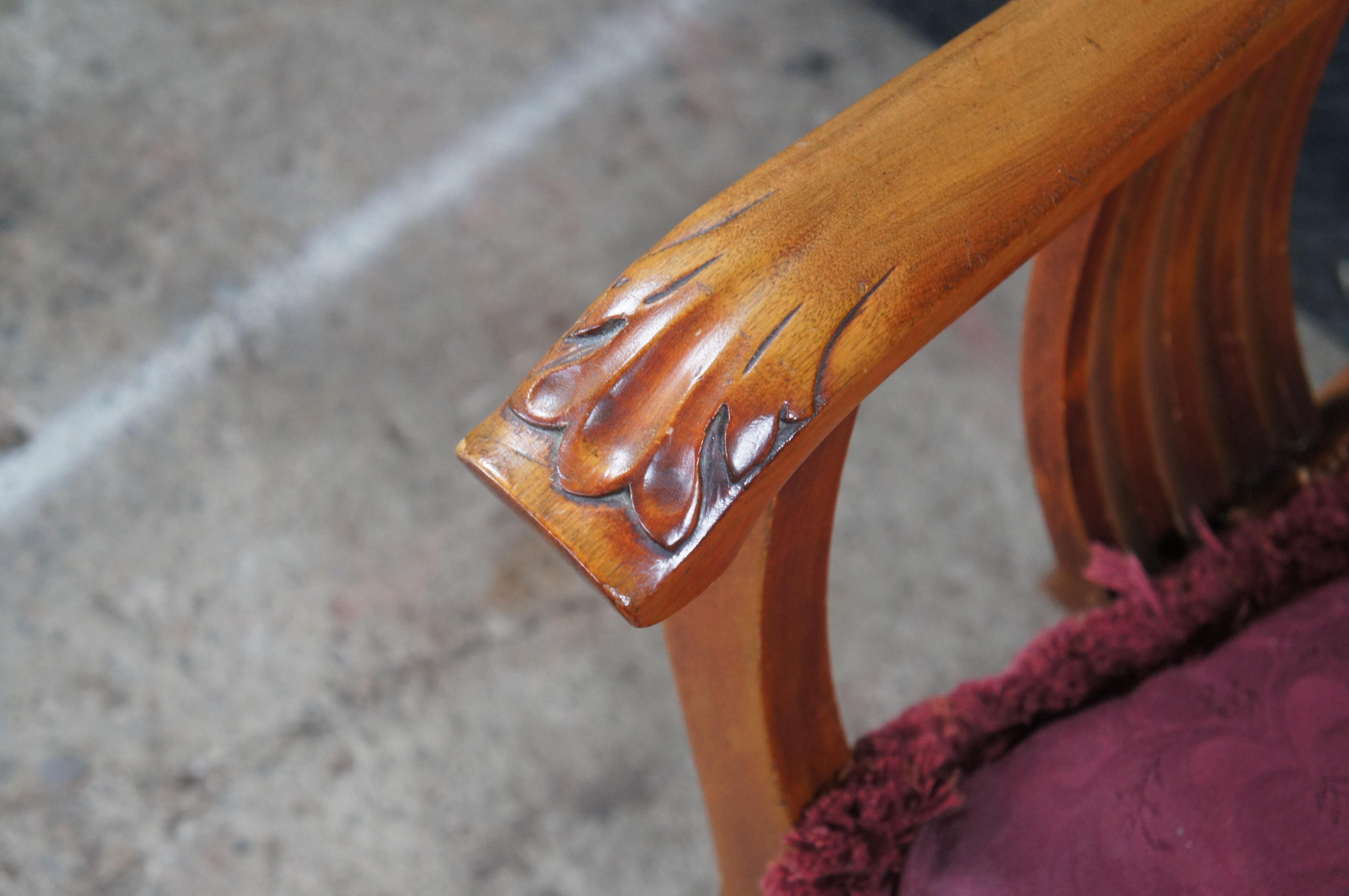 Antique Victorian American Mahogany Grotesque Northwind Face Saddle Seat Chair For Sale 6