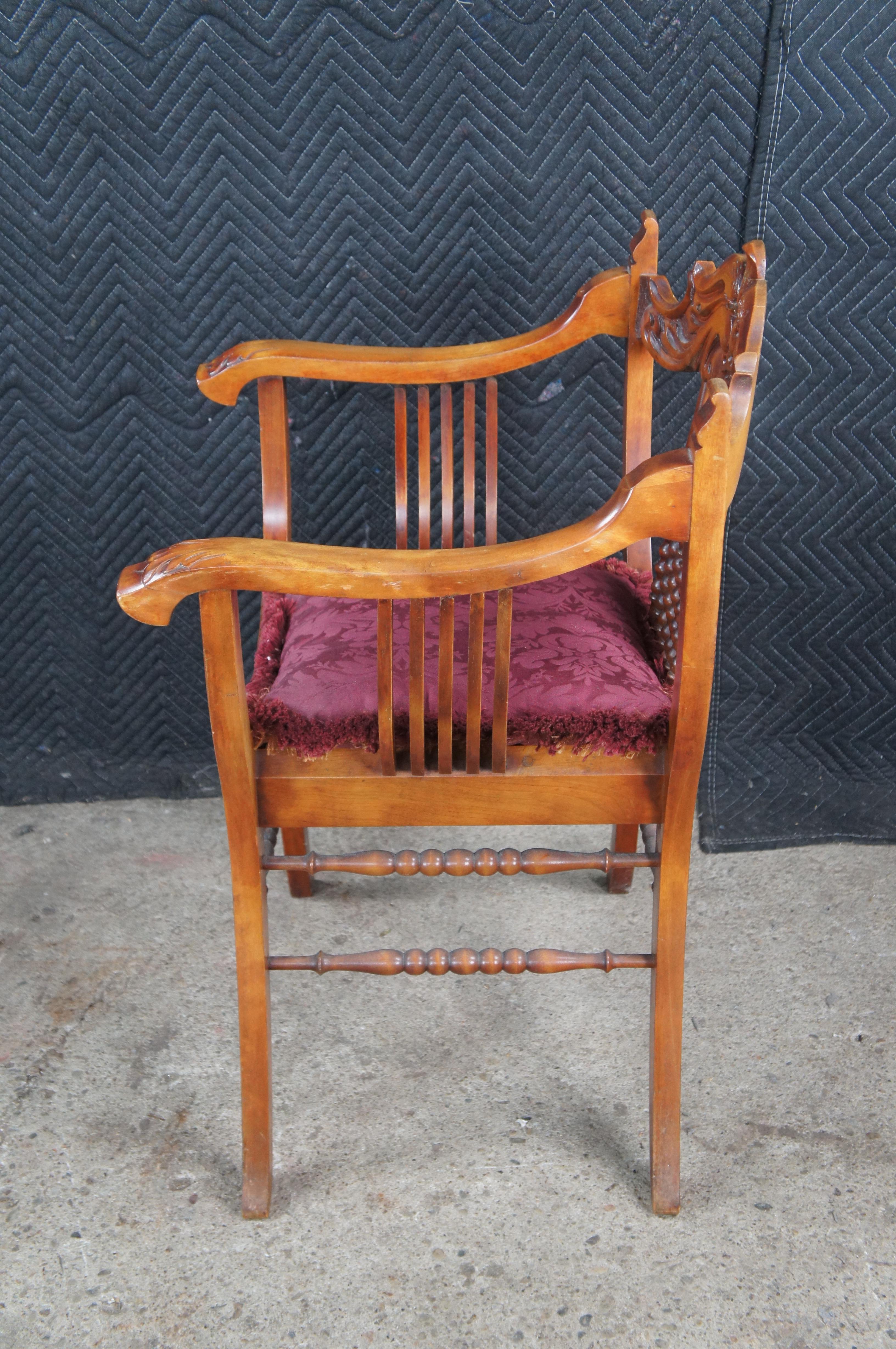 Antique Victorian American Mahogany Grotesque Northwind Face Saddle Seat Chair For Sale 7
