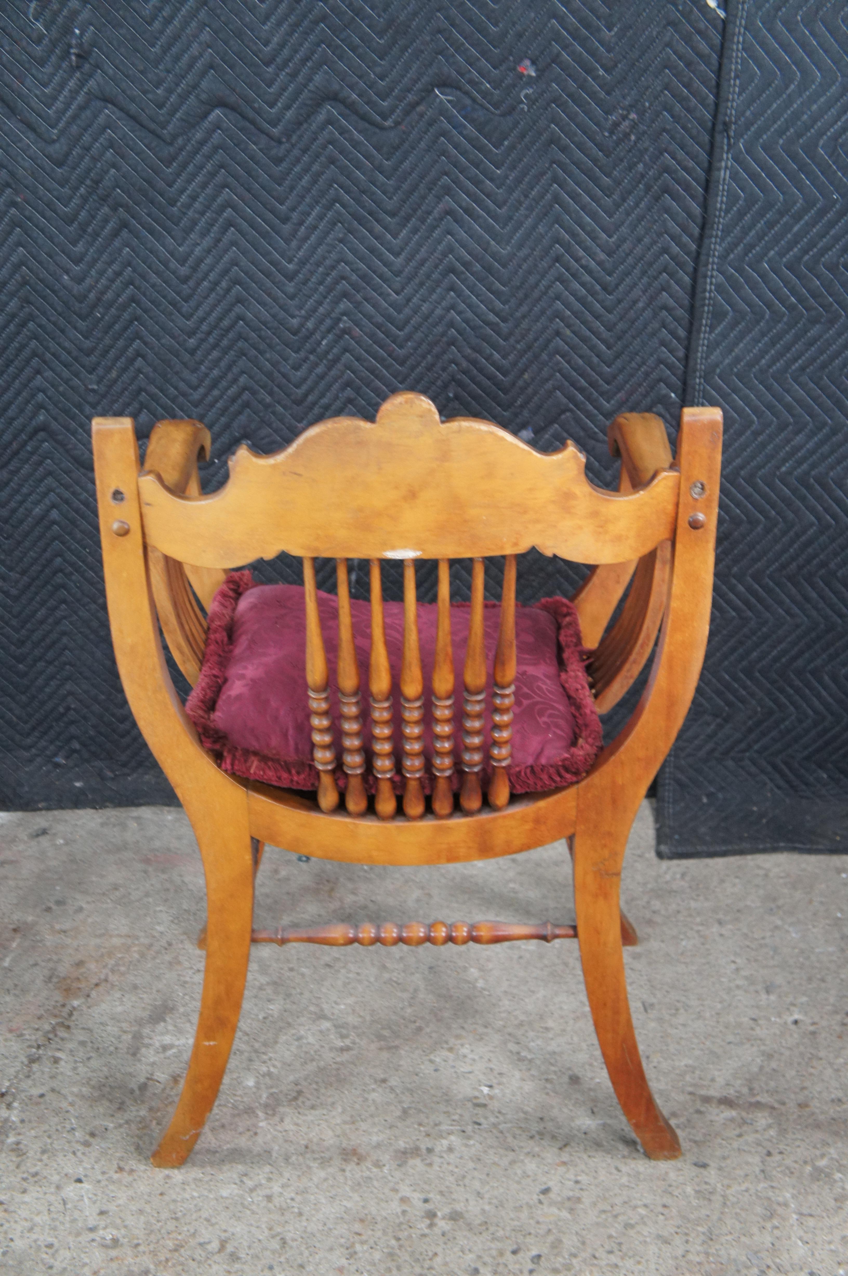 Antique Victorian American Mahogany Grotesque Northwind Face Saddle Seat Chair For Sale 8