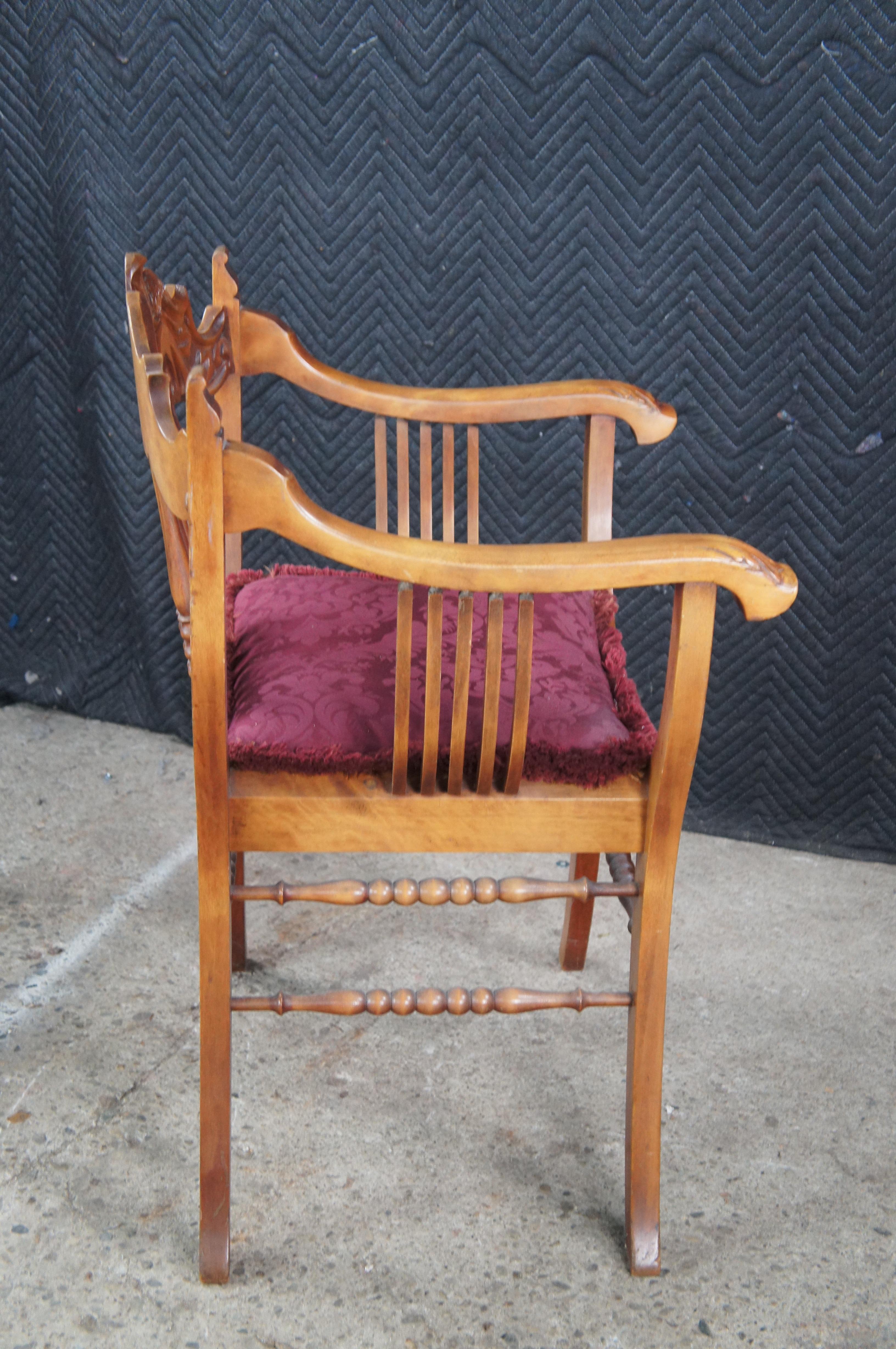 Antique Victorian American Mahogany Grotesque Northwind Face Saddle Seat Chair For Sale 9