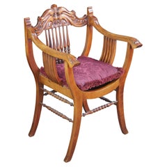Antique Victorian American Mahogany Grotesque Northwind Face Saddle Seat Chair