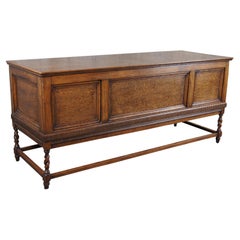 Antique Victorian American Oak Paneled Coffer Trunk Storage Box Blanket Chest