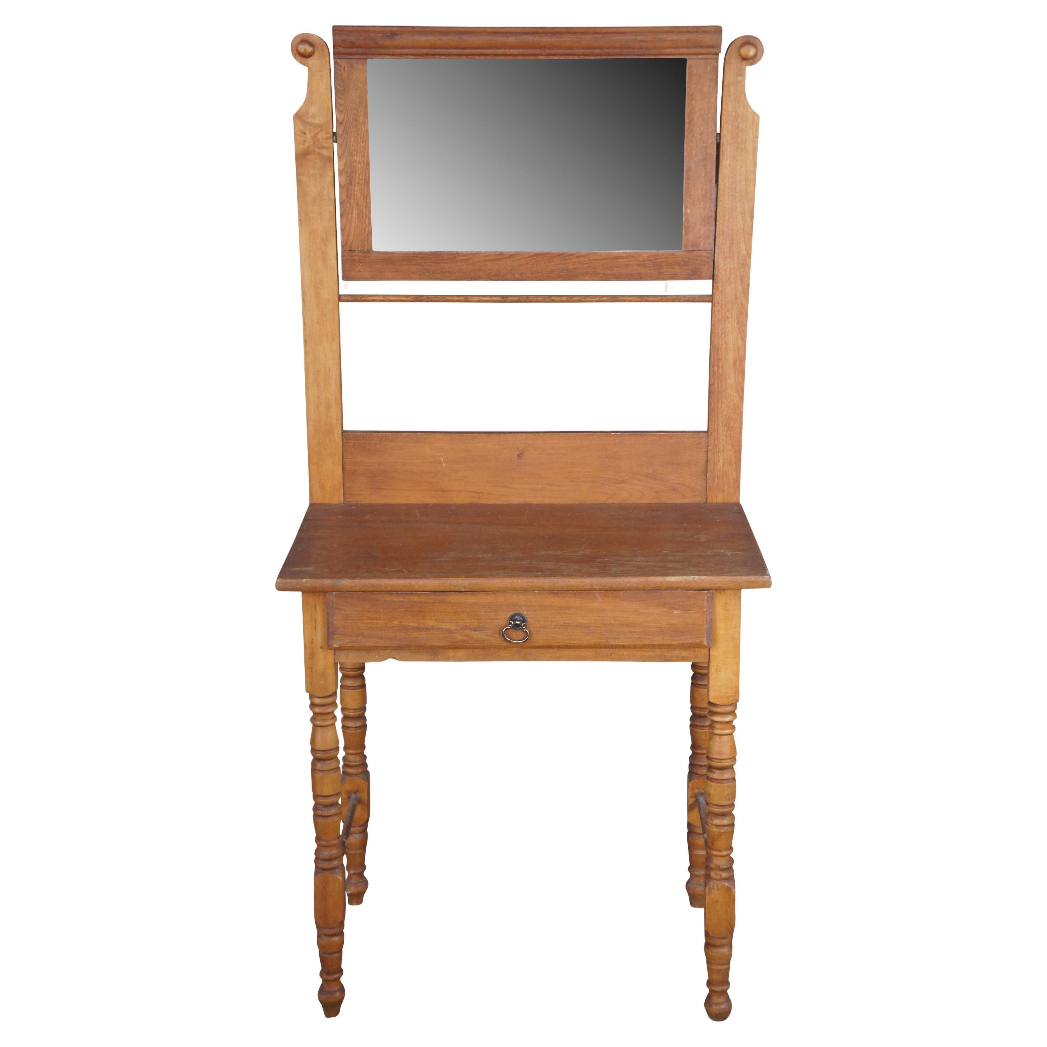 Antique Victorian American Oak Washstand W/ Mirror Dressing Table Shaving Stand For Sale