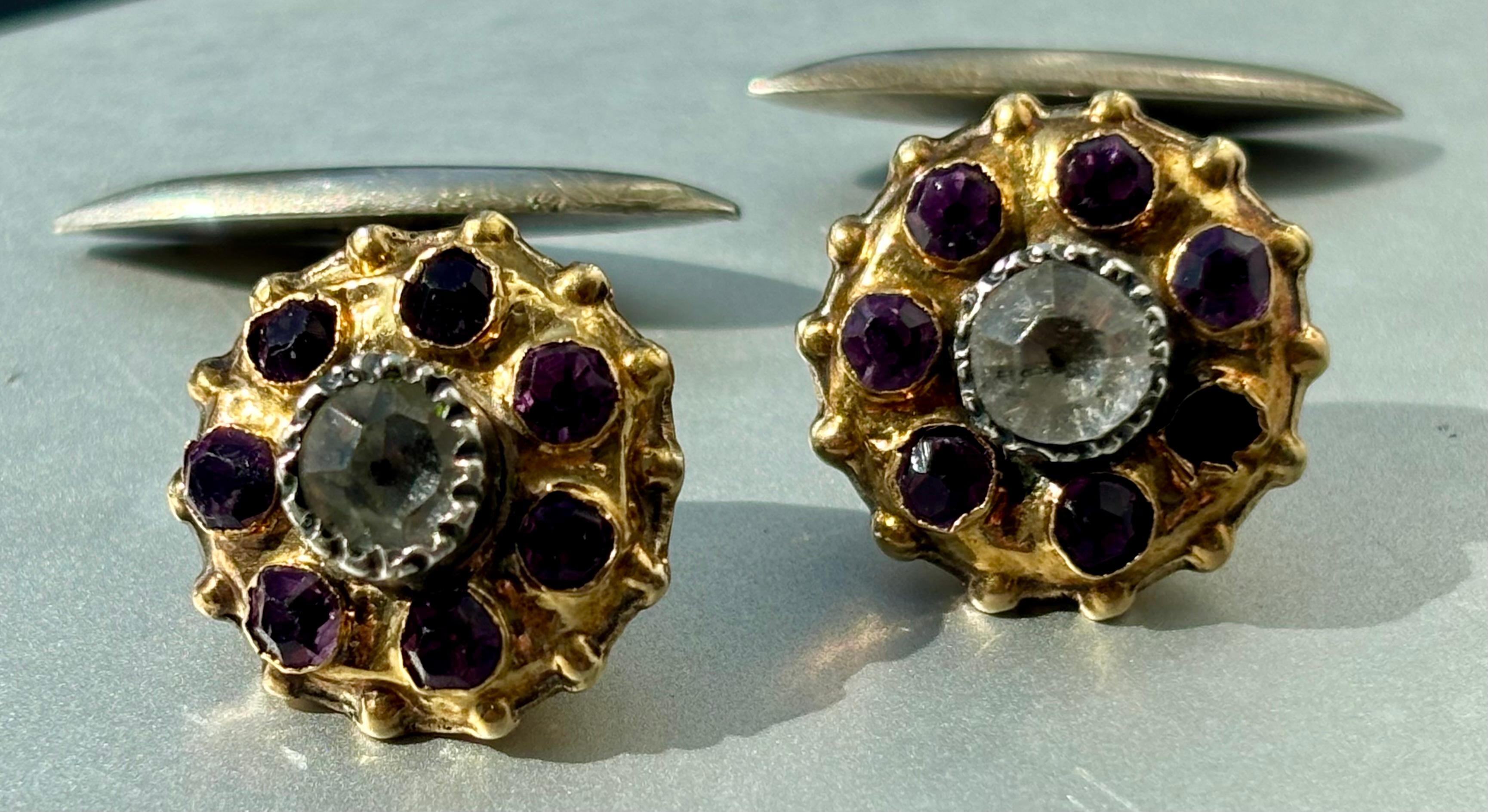 Antique Victorian Amethyst and Diamond Cufflinks. Late 19th Century. For Sale 1