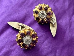 Gemelli antichi vittoriani con ametista e diamanti. Fine del XIX secolo.