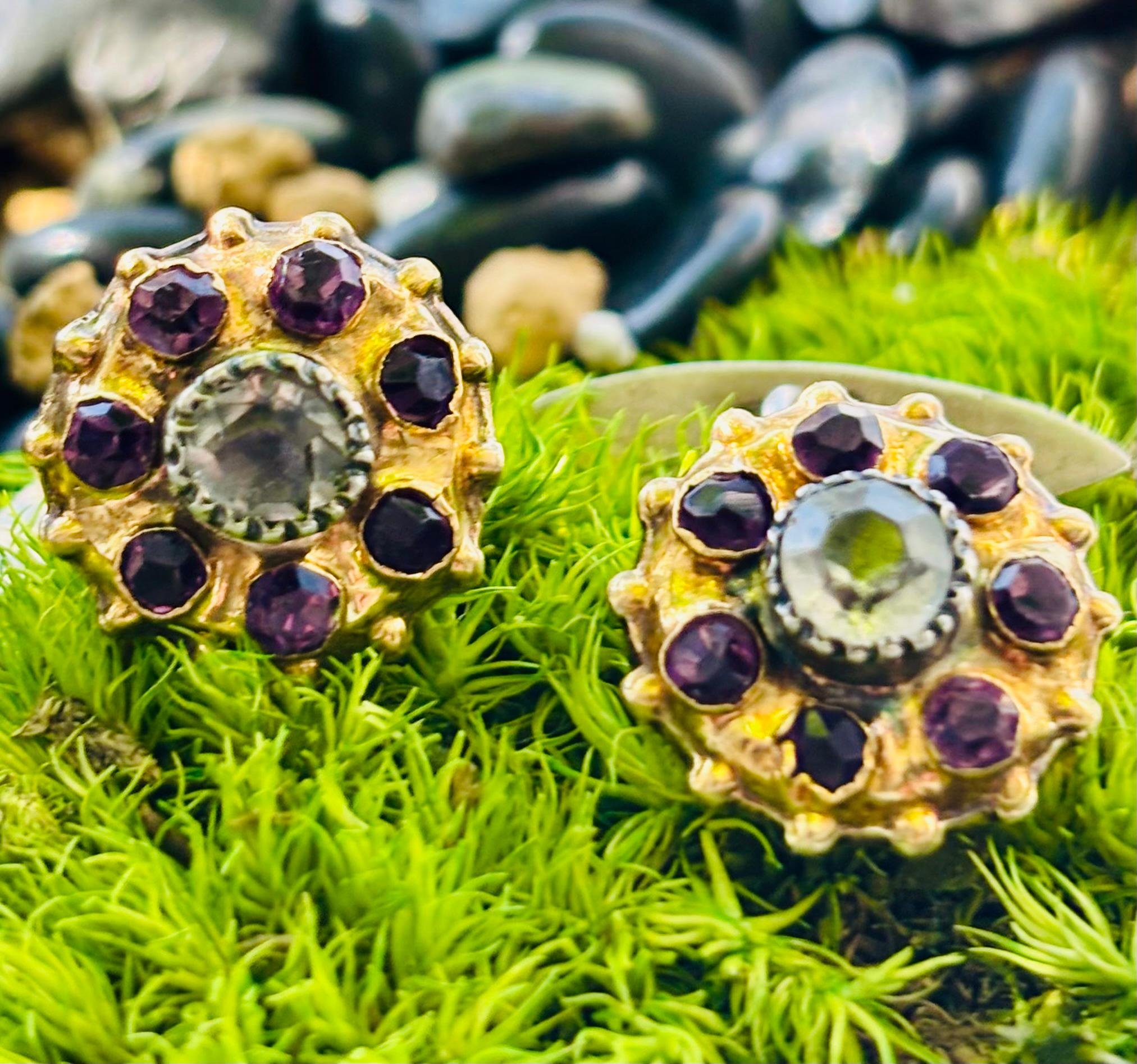 Late Victorian Antique Victorian Amethyst and Diamond Cufflinks. Late 19th Century. For Sale