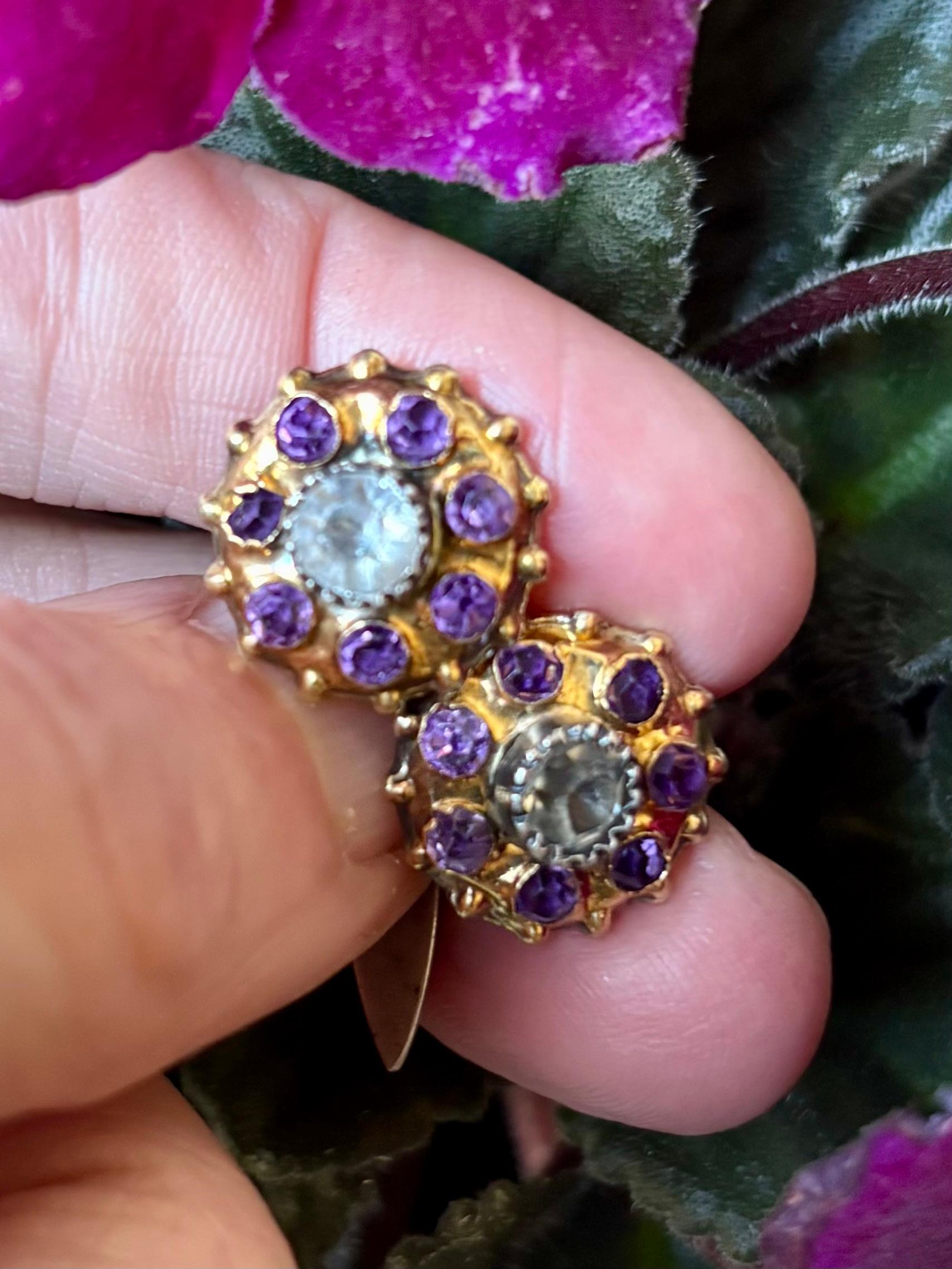 Old European Cut Antique Victorian Amethyst and Diamond Cufflinks. Late 19th Century. For Sale