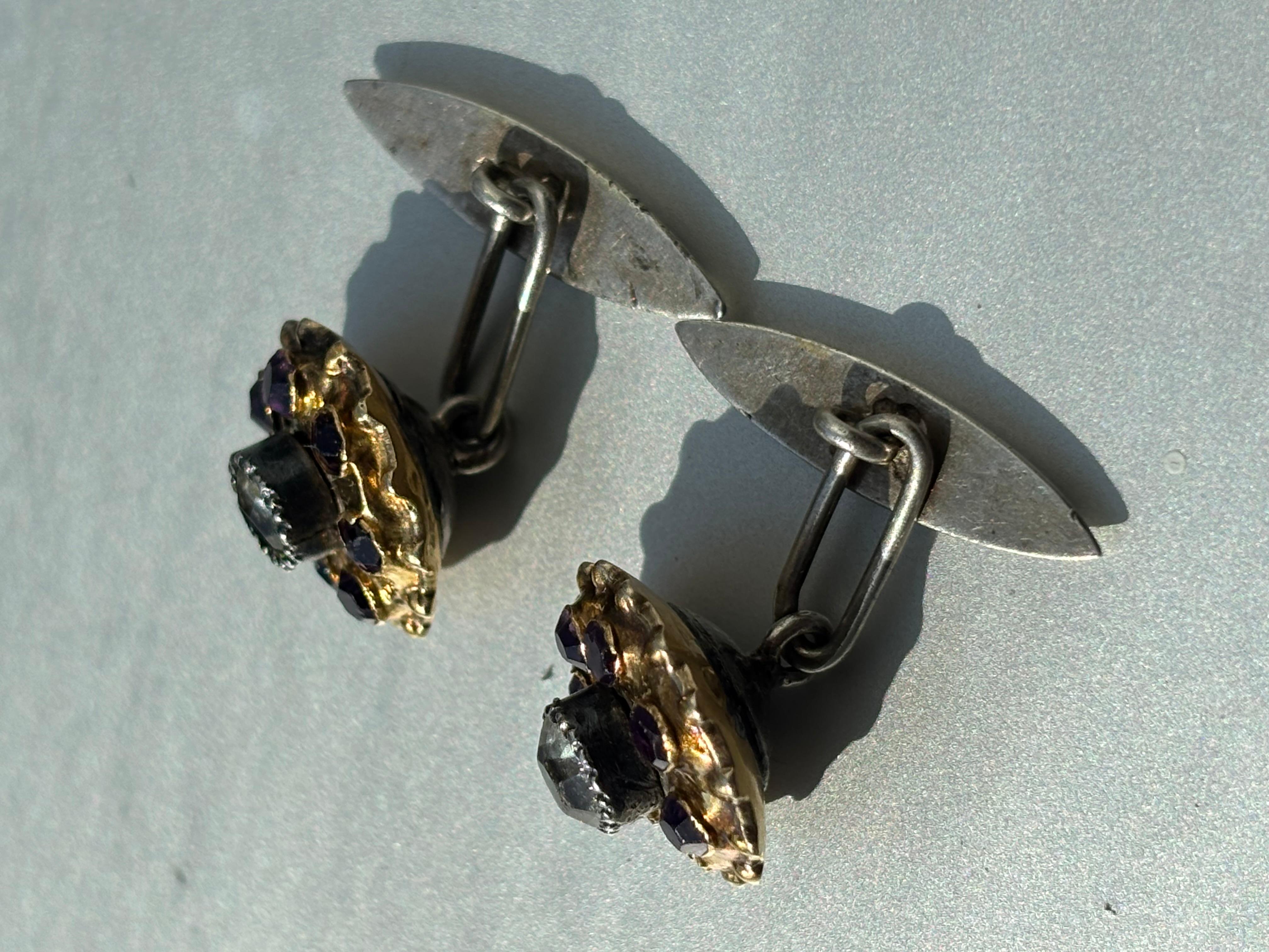 Antique Victorian Amethyst and Diamond Cufflinks. Late 19th Century. In Good Condition For Sale In OVIEDO, AS