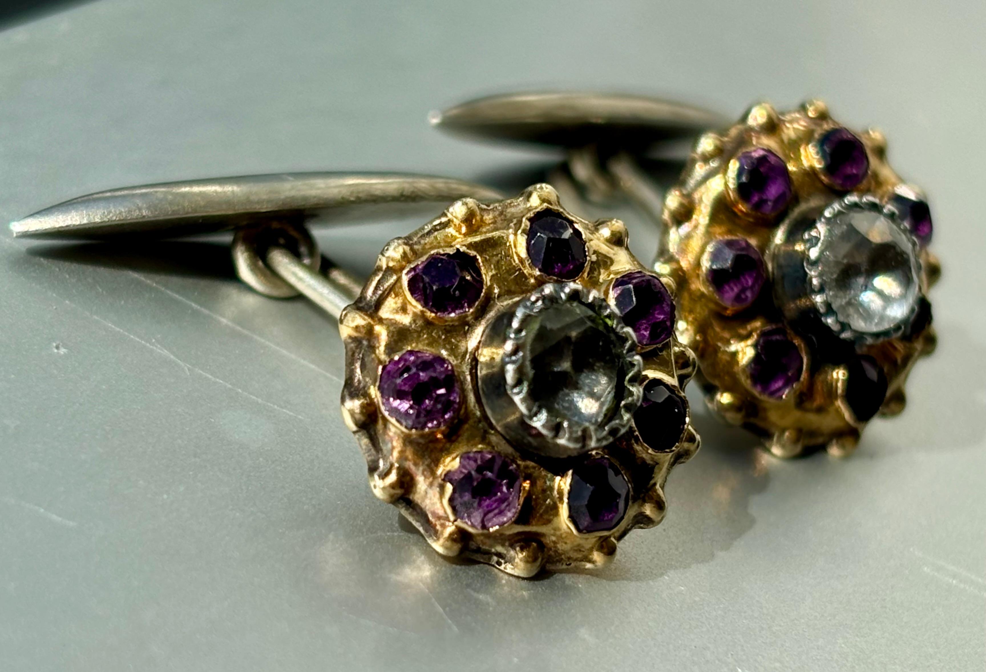 Men's Antique Victorian Amethyst and Diamond Cufflinks. Late 19th Century. For Sale