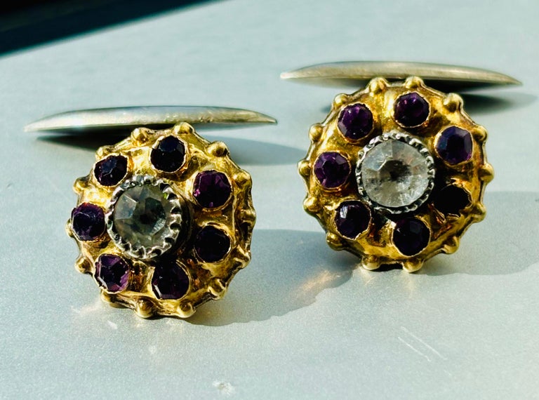 Boutons De Manchette Victoriens En Or 14 Carats Avec Améthyste - Style Édouardien