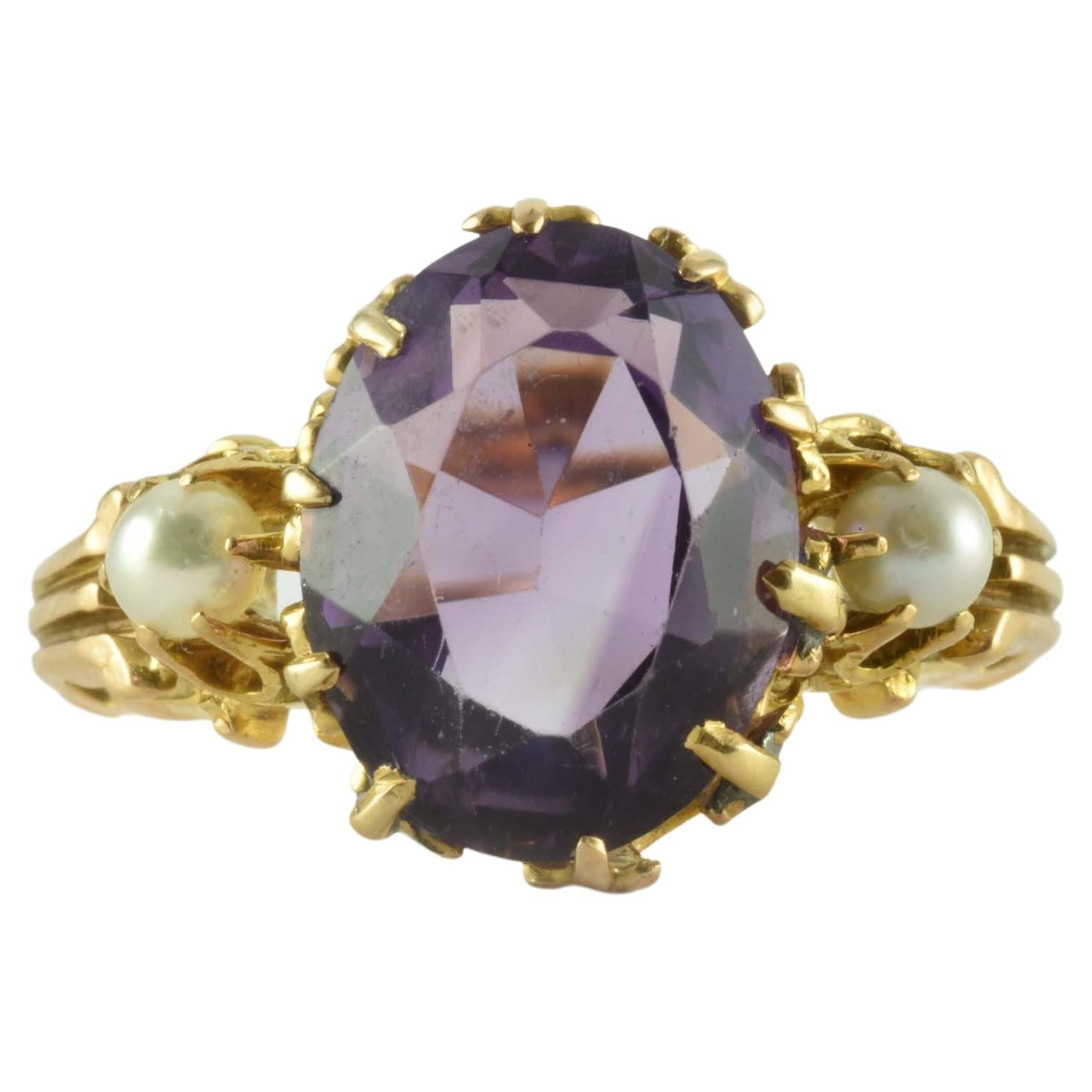 Antique Victorian Amethyst and Seed Pearl Ring