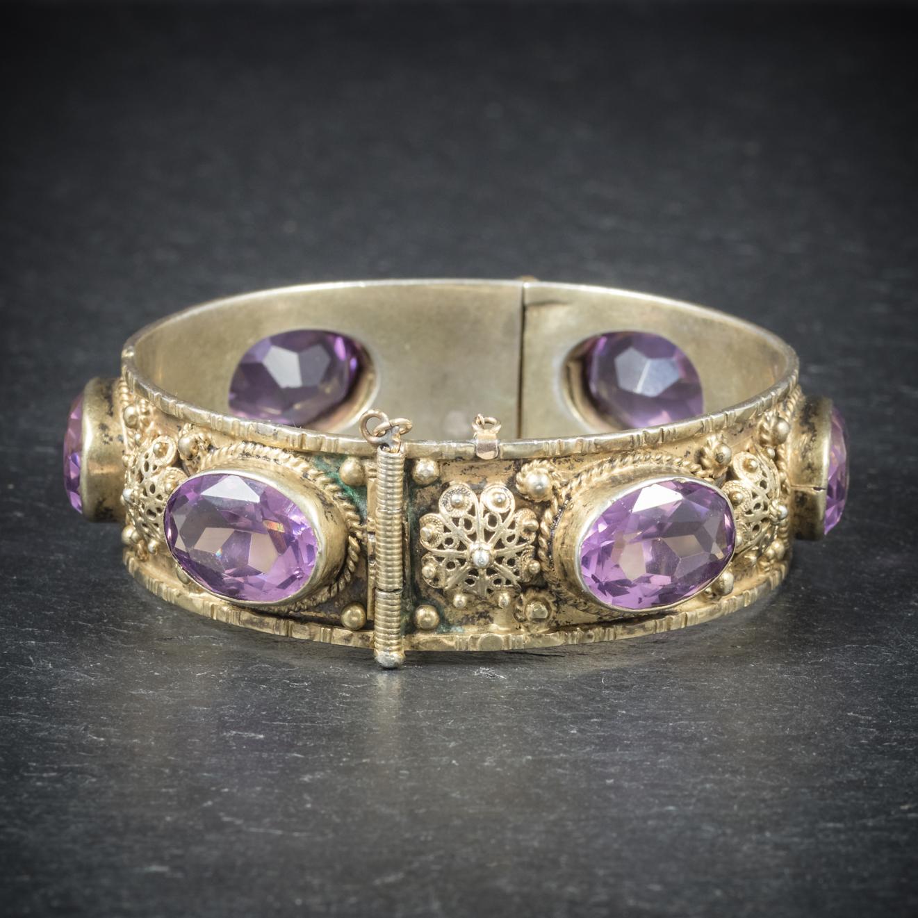 Antique Victorian Amethyst Gold Gilt circa 1900 Bangle In Excellent Condition In Lancaster , GB