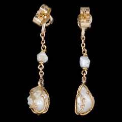Antique Victorian Amethyst Baroque Pearl Drop Earrings 9 Carat Gold, circa 1900