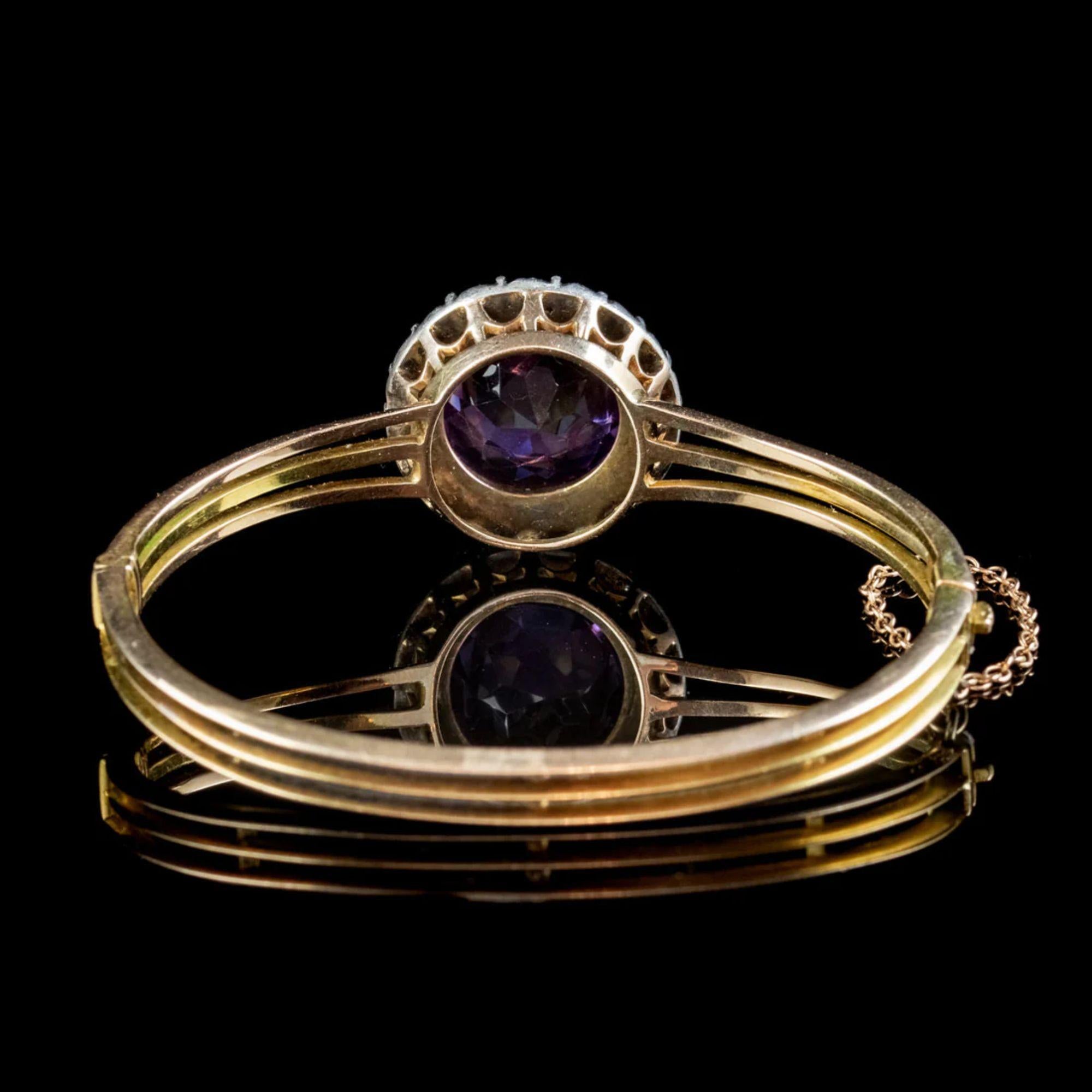 Antique Victorian Amethyst Diamond Bangle in 15 Carat Gold, circa 1880 In Good Condition For Sale In Kendal, GB