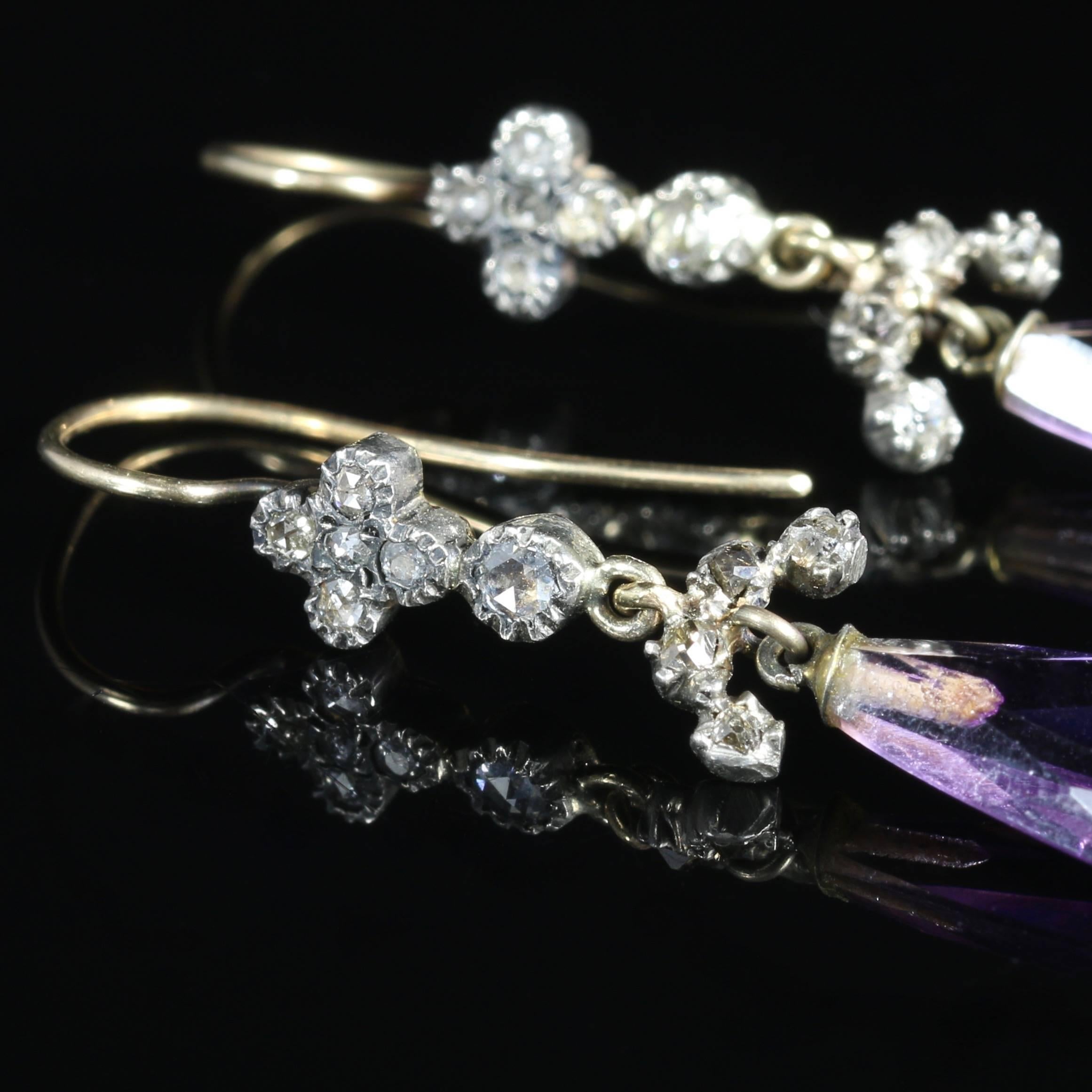Antique Victorian Amethyst Diamond Earrings 18 Carat Gold, circa 1880 In Excellent Condition In Lancaster, Lancashire