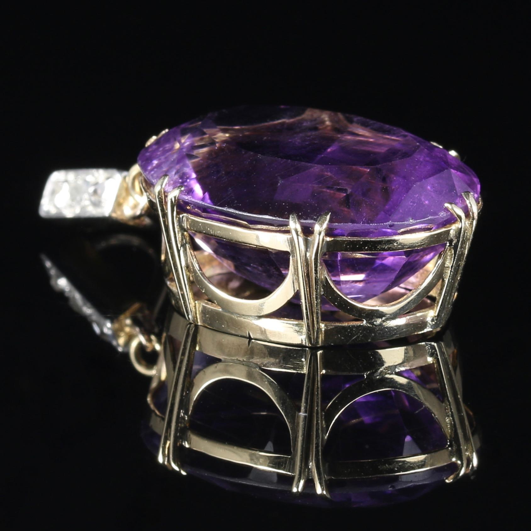 Antique Victorian Amethyst Diamond Pendant, circa 1900, 9 Carat Gold In Excellent Condition In Lancaster, Lancashire