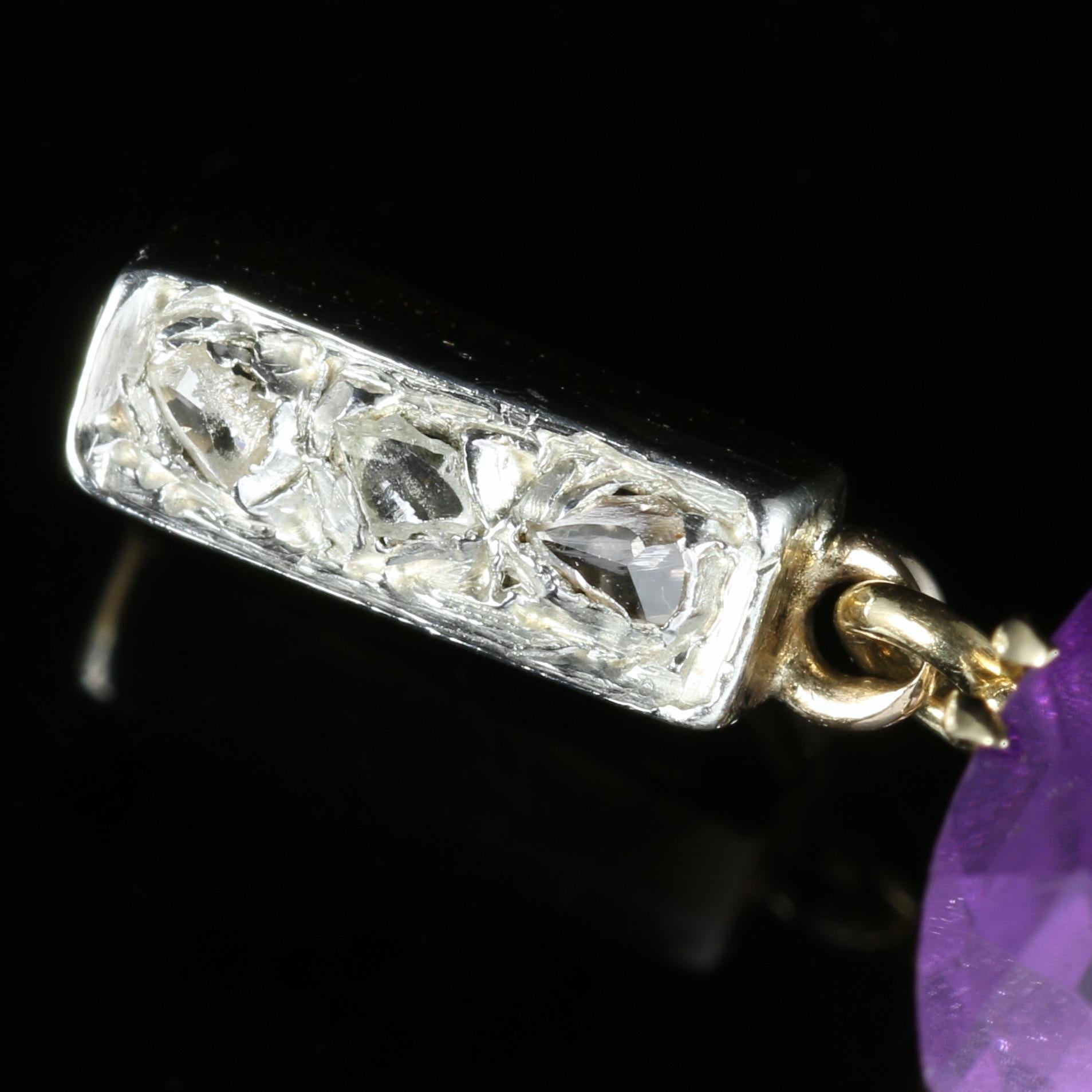 Women's Antique Victorian Amethyst Diamond Pendant, circa 1900, 9 Carat Gold