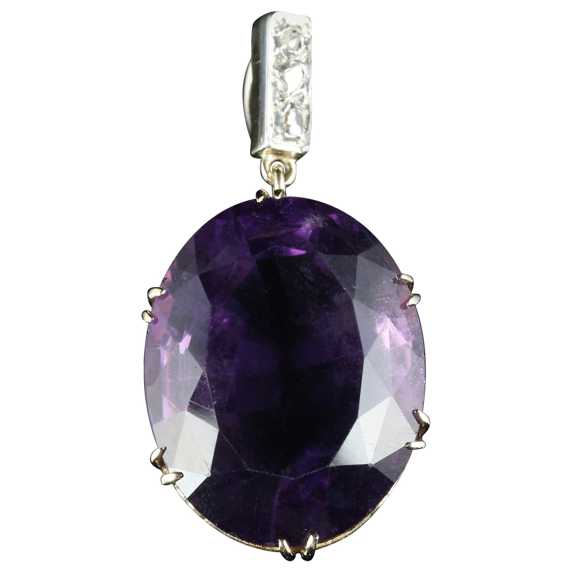 Antique Victorian Amethyst Diamond Pendant, circa 1900, 9 Carat Gold