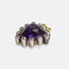Antique Victorian Amethyst Diamond Purple Heart Pendant Necklace