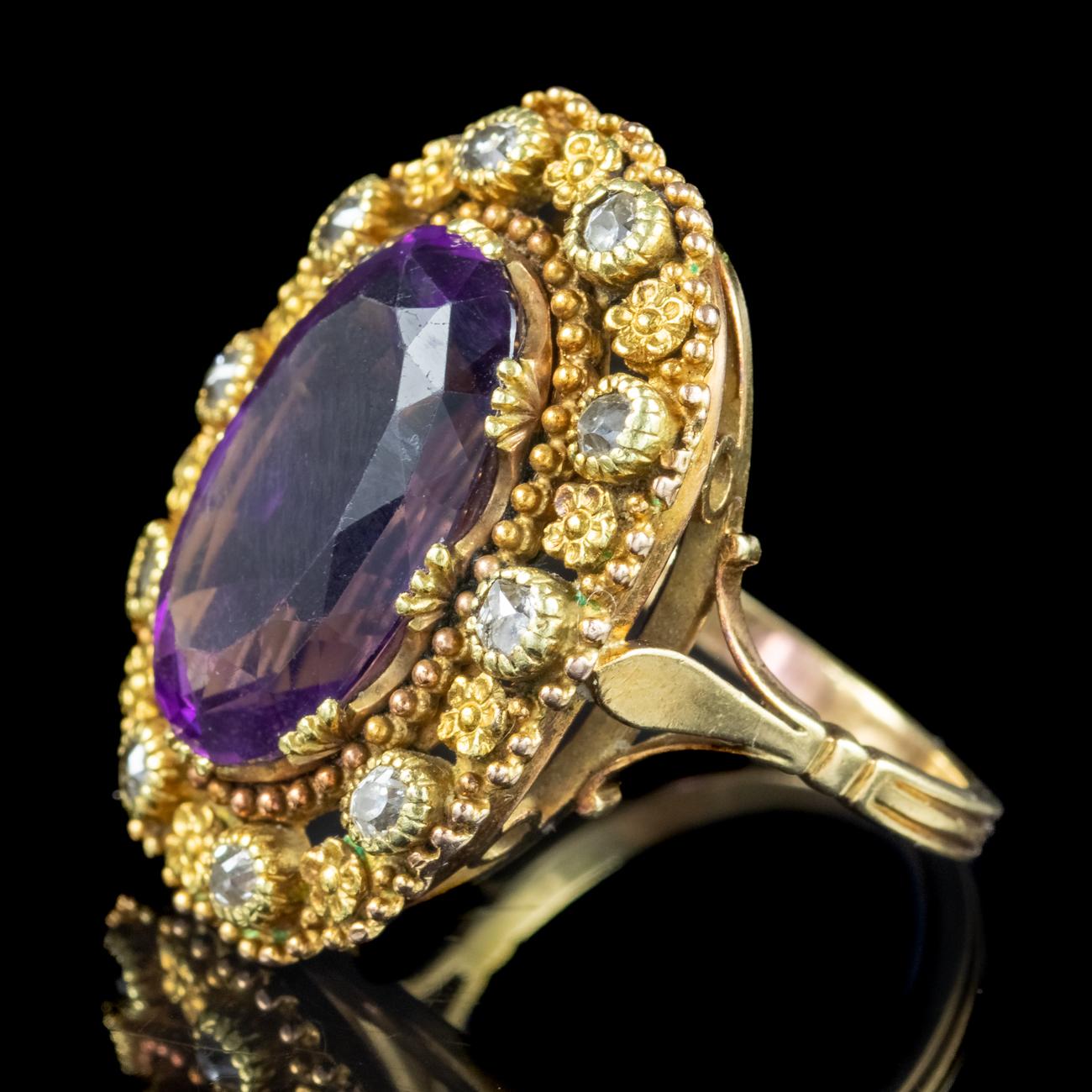 Antique Victorian Amethyst Diamond Ring 7.2ct Amethyst In Good Condition For Sale In Kendal, GB
