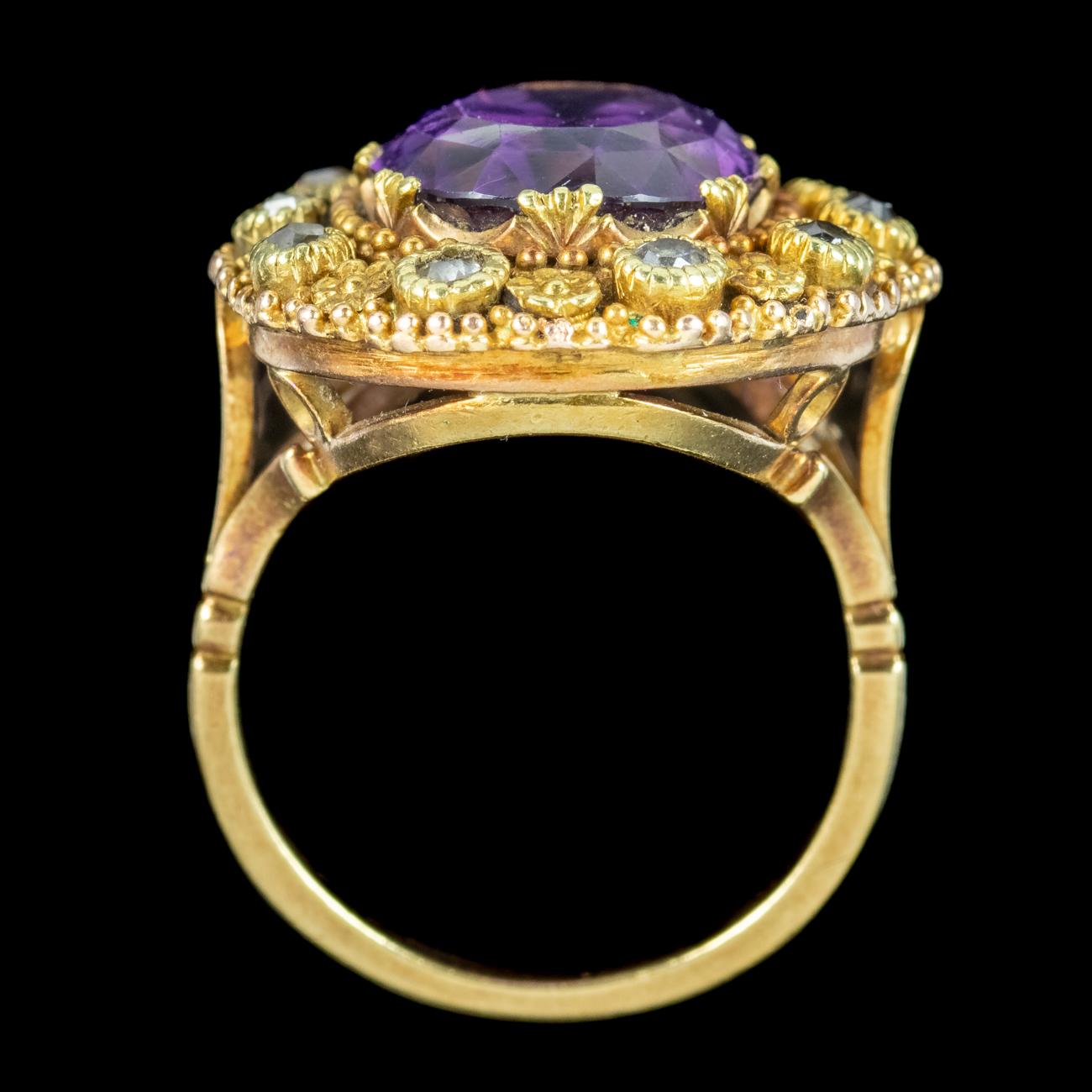 Antique Victorian Amethyst Diamond Ring 7.2ct Amethyst For Sale 1