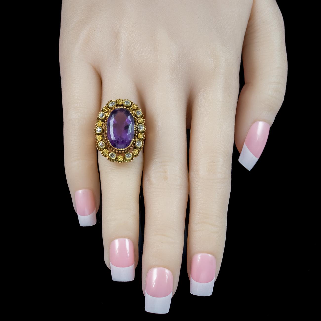 Antique Victorian Amethyst Diamond Ring 7.2ct Amethyst For Sale 2