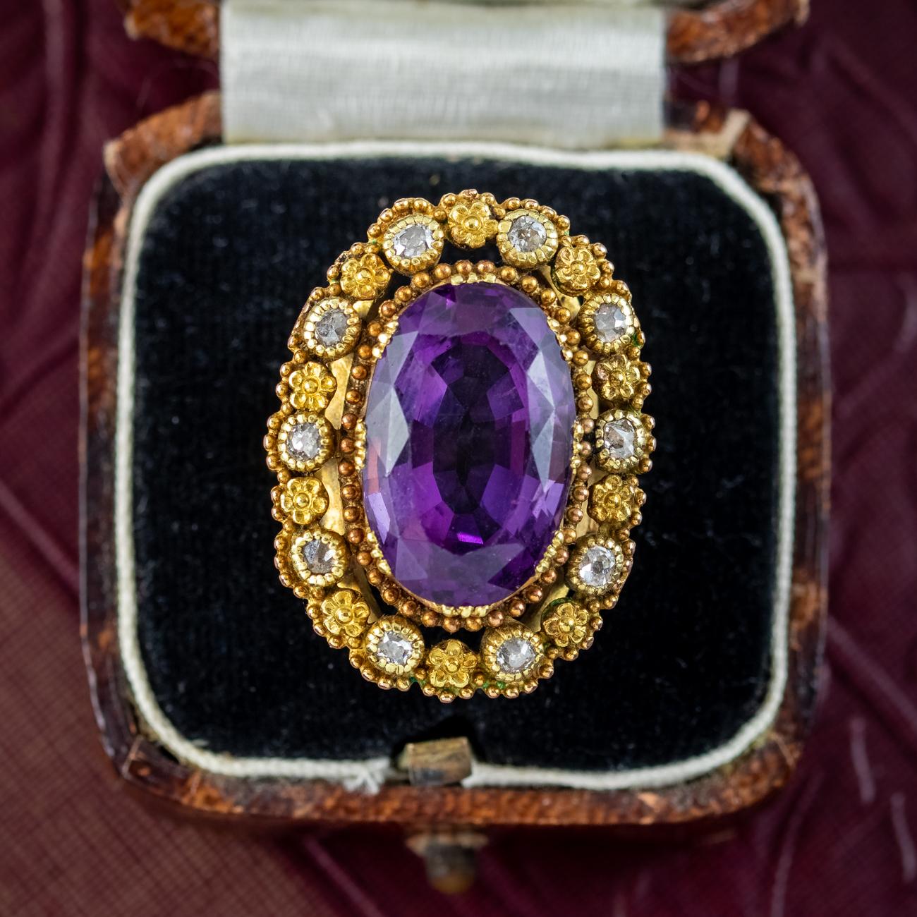 Antique Victorian Amethyst Diamond Ring 7.2ct Amethyst For Sale 3