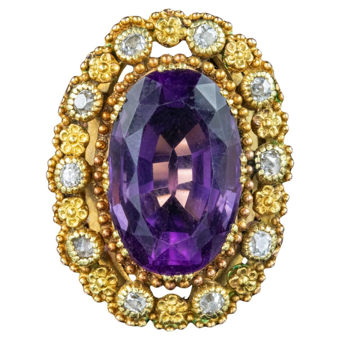 Antique Victorian Amethyst Diamond Ring 7.2ct Amethyst For Sale