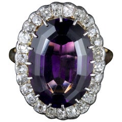 Antique Victorian Amethyst Diamond Ring 9 Carat Gold, circa 1900