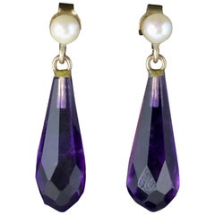 Antique Victorian Amethyst Earrings 18 Carat Gold Pearl, circa 1900