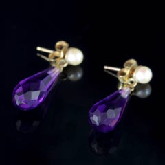 Antique Victorian Amethyst Earrings 18 Carat Gold Pearl, circa 1900