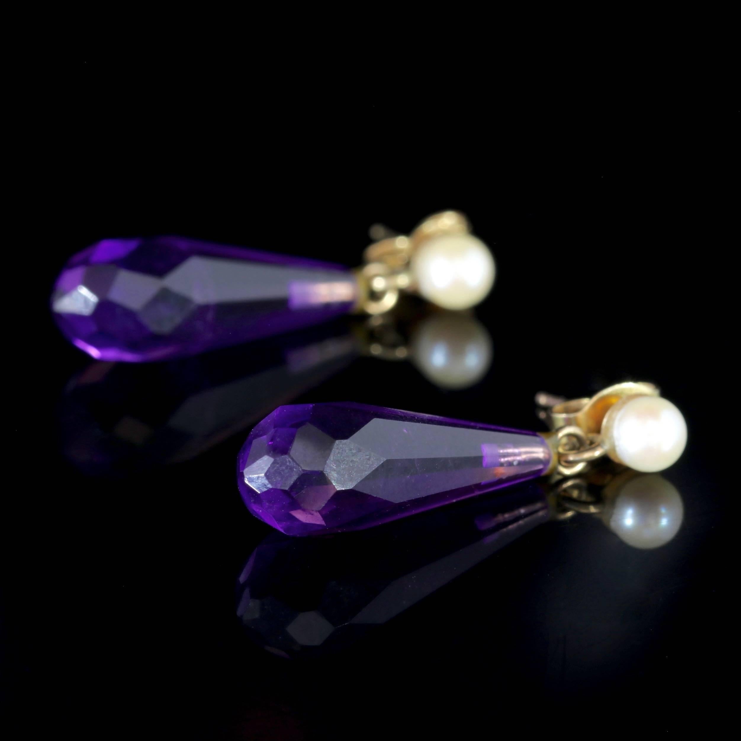 Antique Victorian Amethyst Earrings 18 Carat Gold Pearl, circa 1900 In Excellent Condition In Lancaster, Lancashire