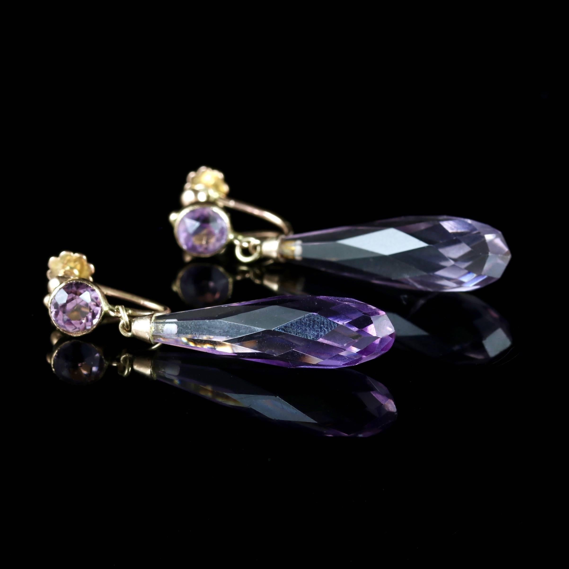Antique Victorian Amethyst Earrings 9 Carat Gold Screw Back, circa 1900 In Excellent Condition For Sale In Lancaster, Lancashire