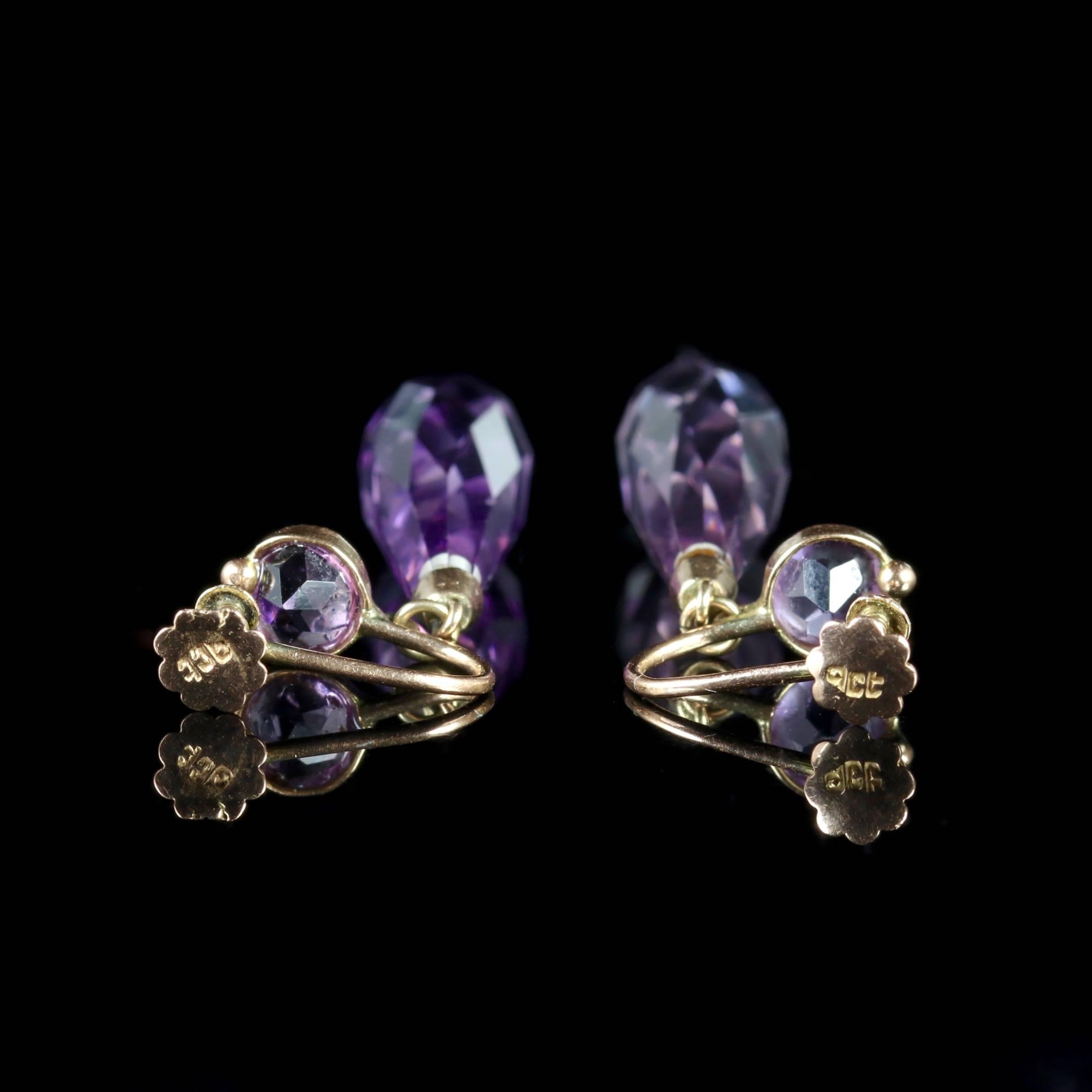 Women's Antique Victorian Amethyst Earrings 9 Carat Gold Screw Back, circa 1900 For Sale