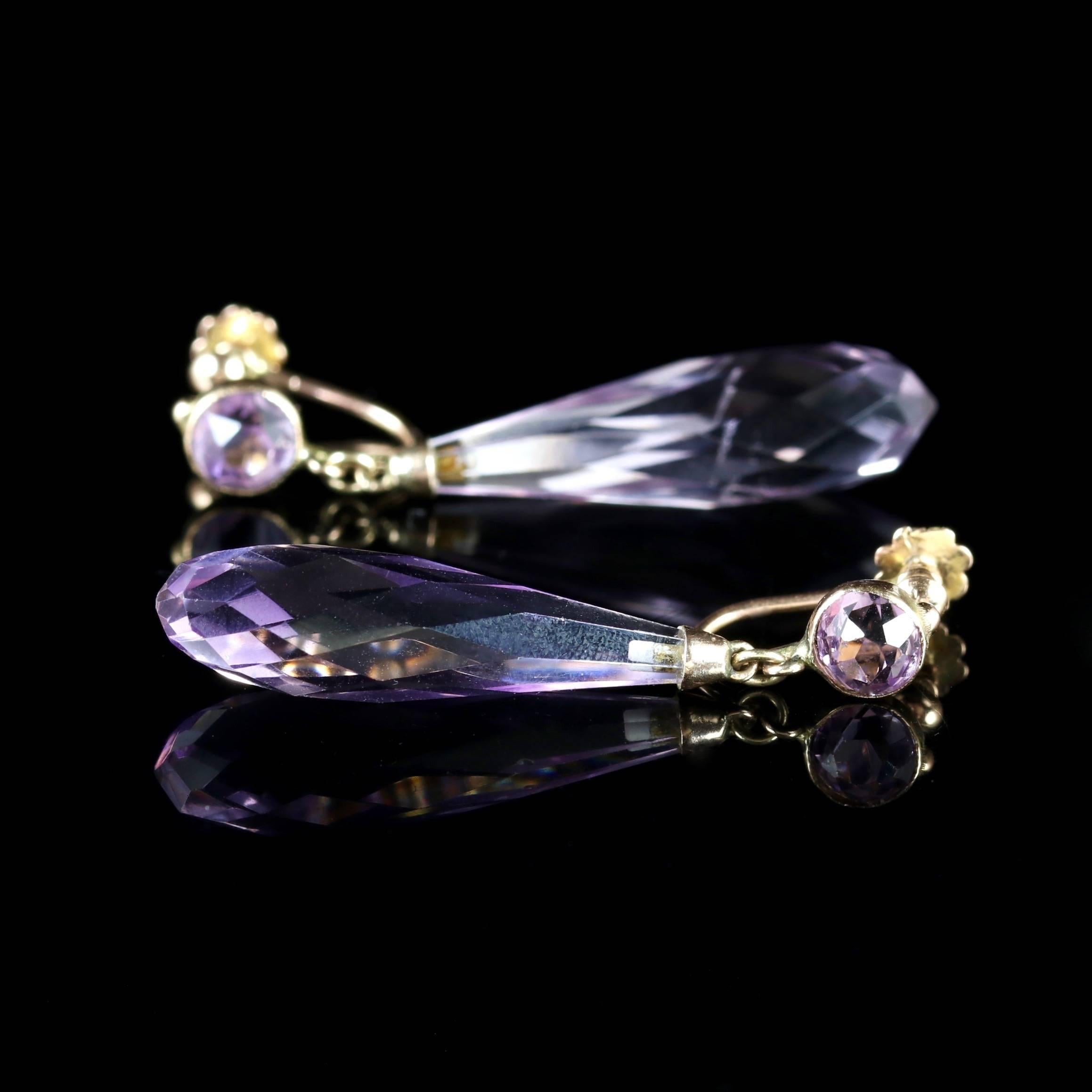 Antique Victorian Amethyst Earrings 9 Carat Gold Screw Back, circa 1900 For Sale 1