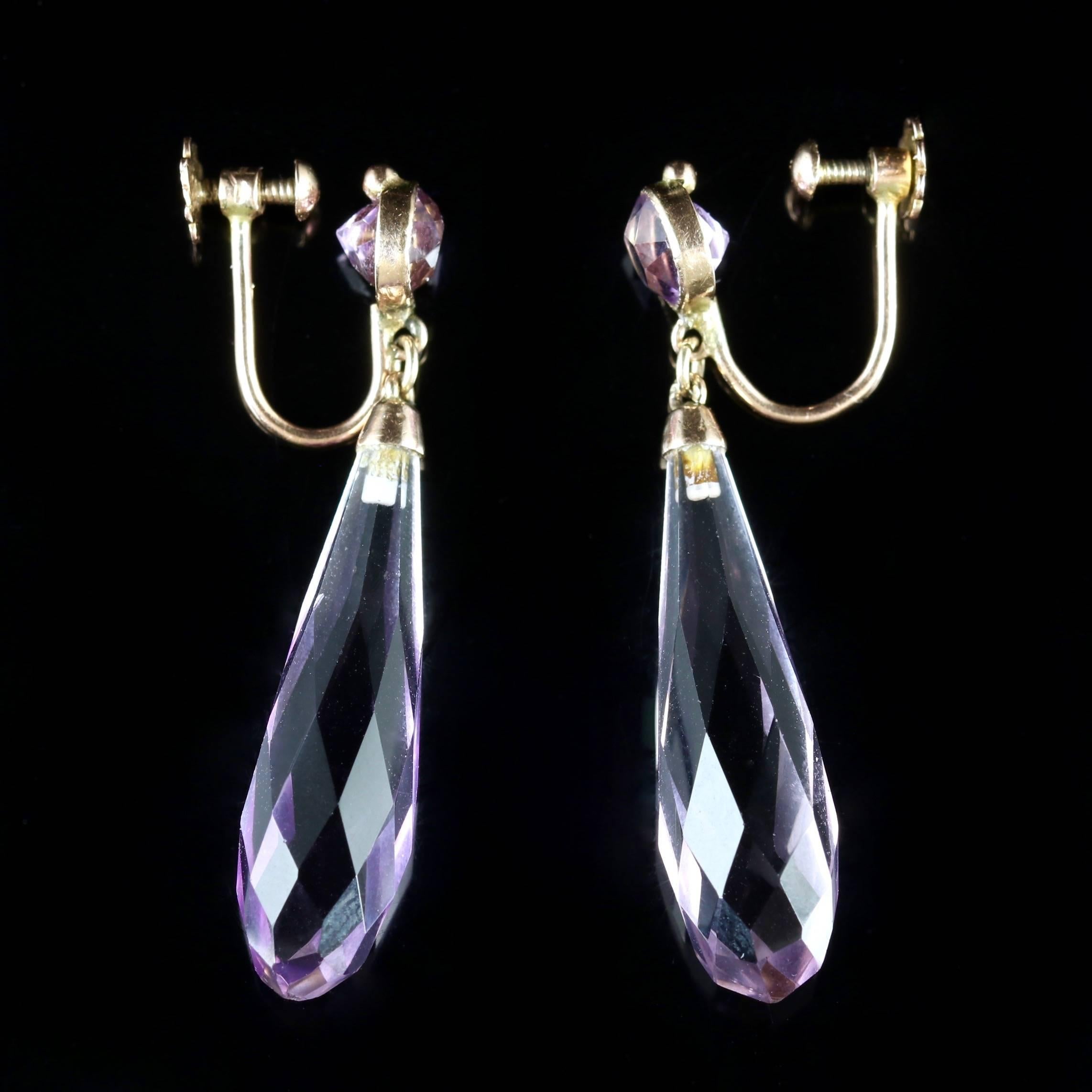 Antique Victorian Amethyst Earrings 9 Carat Gold Screw Back, circa 1900 For Sale 2