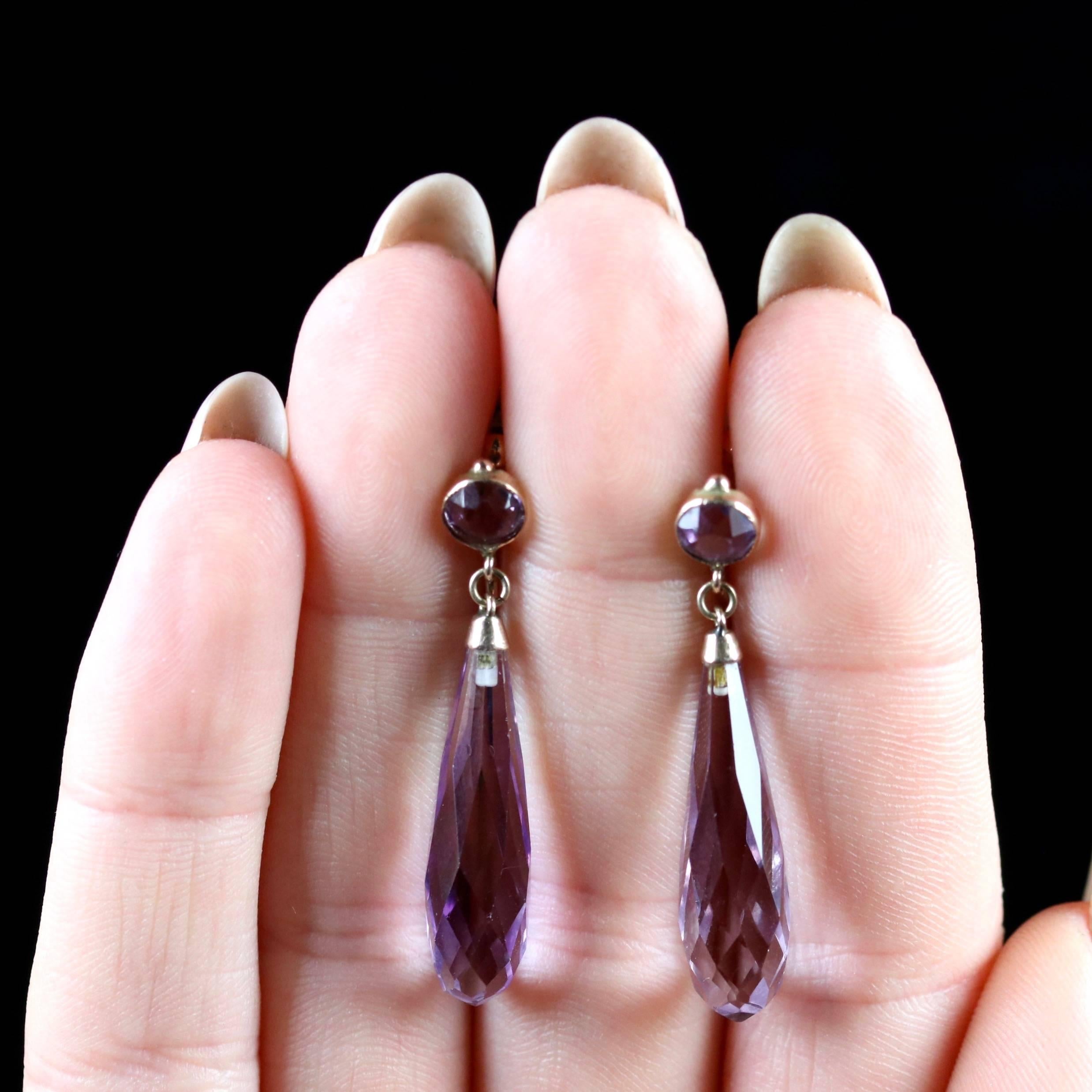 Antique Victorian Amethyst Earrings 9 Carat Gold Screw Back, circa 1900 For Sale 4