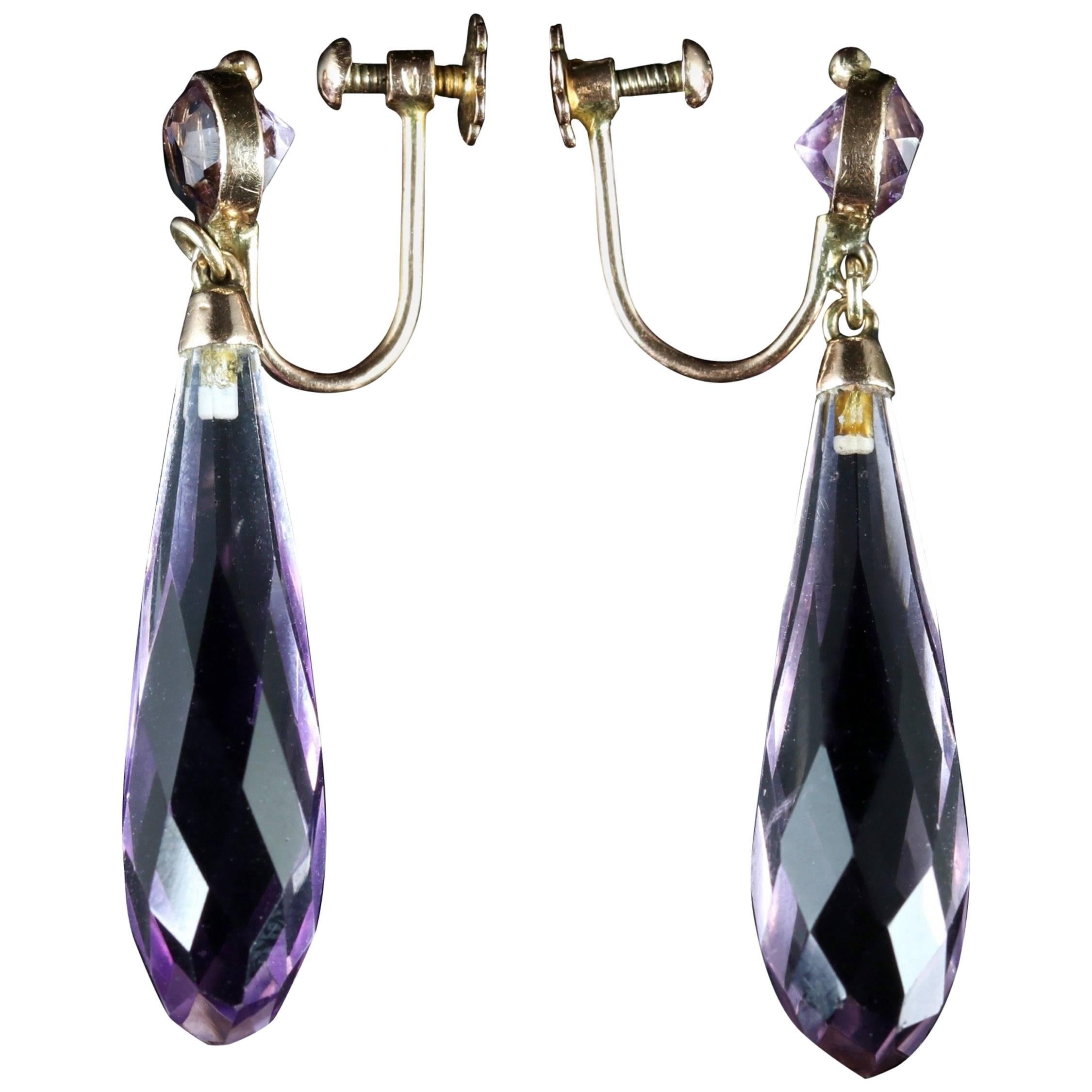 Antique Victorian Amethyst Earrings 9 Carat Gold Screw Back, circa 1900 For Sale