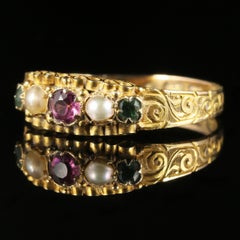 Antique Victorian Amethyst Emerald Pearl Ring Dated 1867 12 Carat Gold