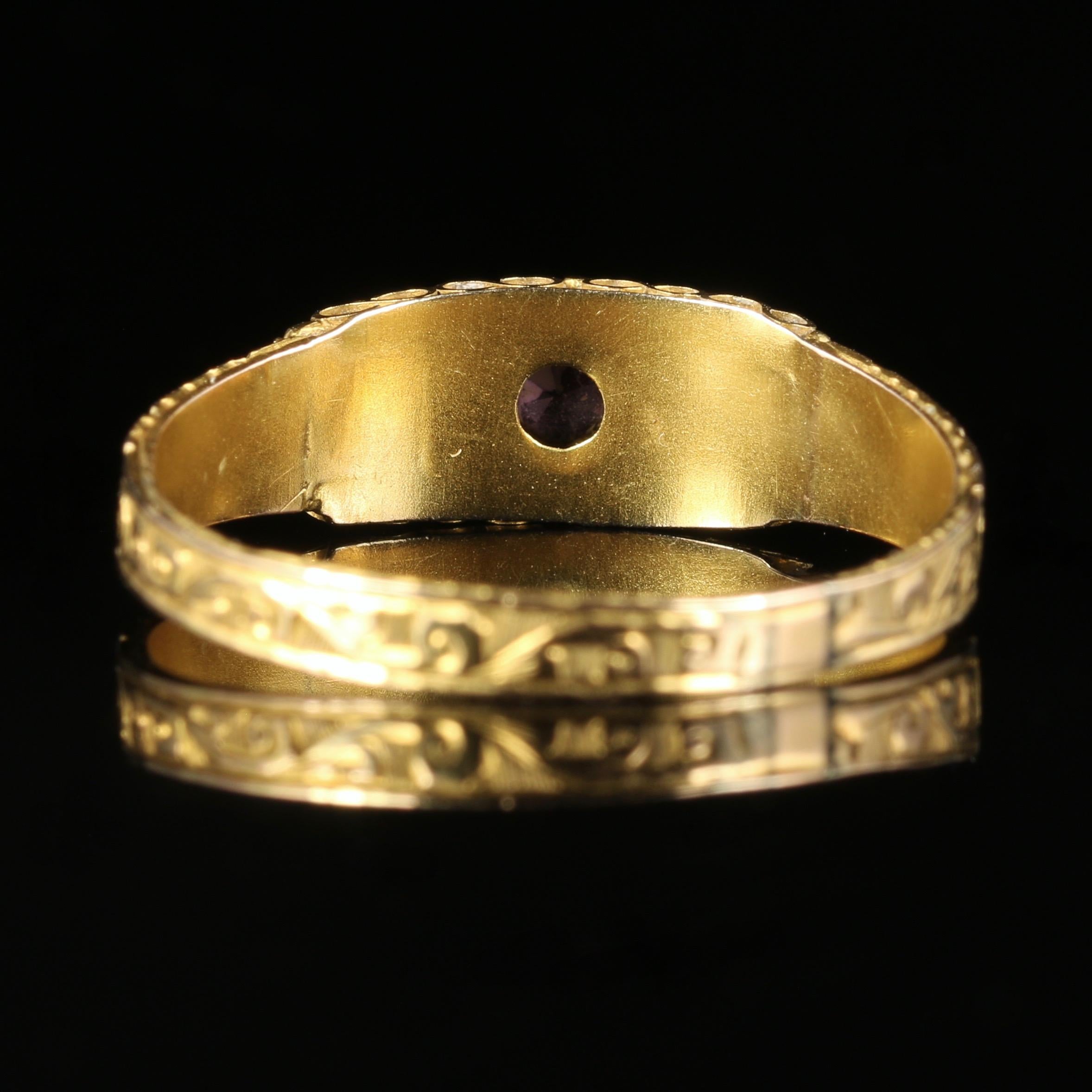Antique Victorian Amethyst Emerald Pearl Ring Dated 1867 12 Carat Gold In Excellent Condition In Lancaster, Lancashire