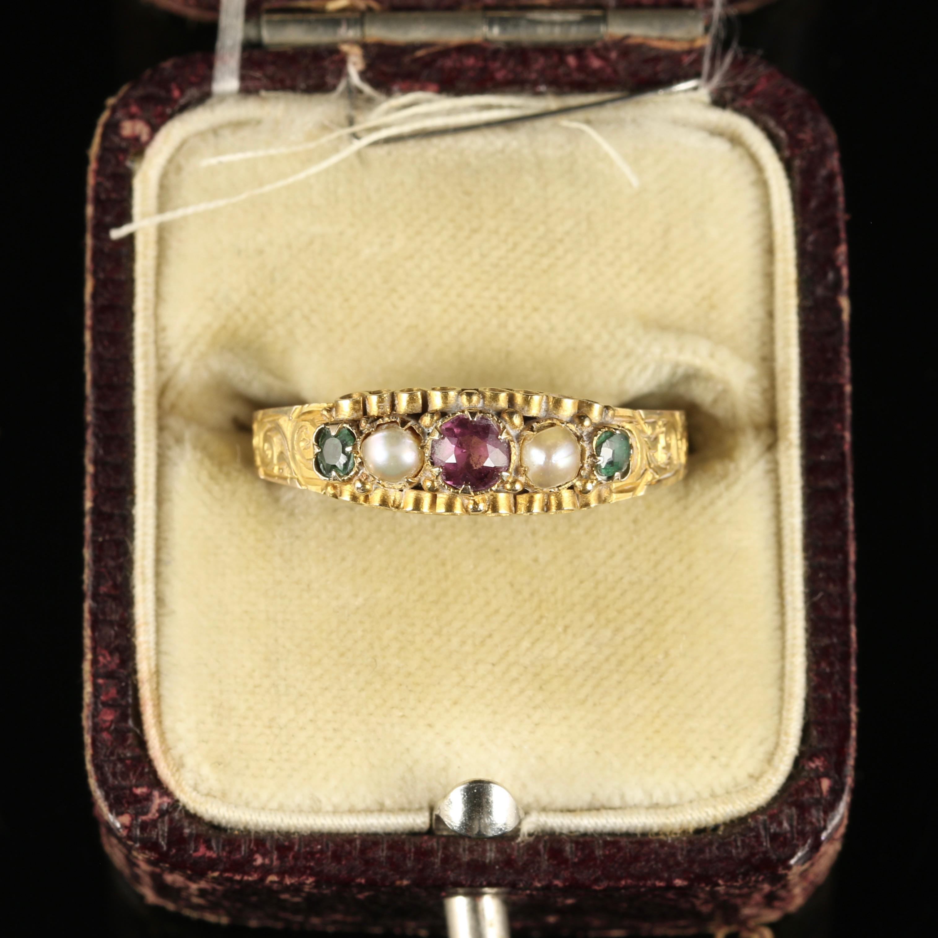 Antique Victorian Amethyst Emerald Pearl Ring Dated 1867 12 Carat Gold 3