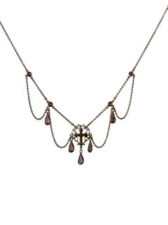 Collar antiguo victoriano con cruz en forma de festón de amatista, circa 1890-1900