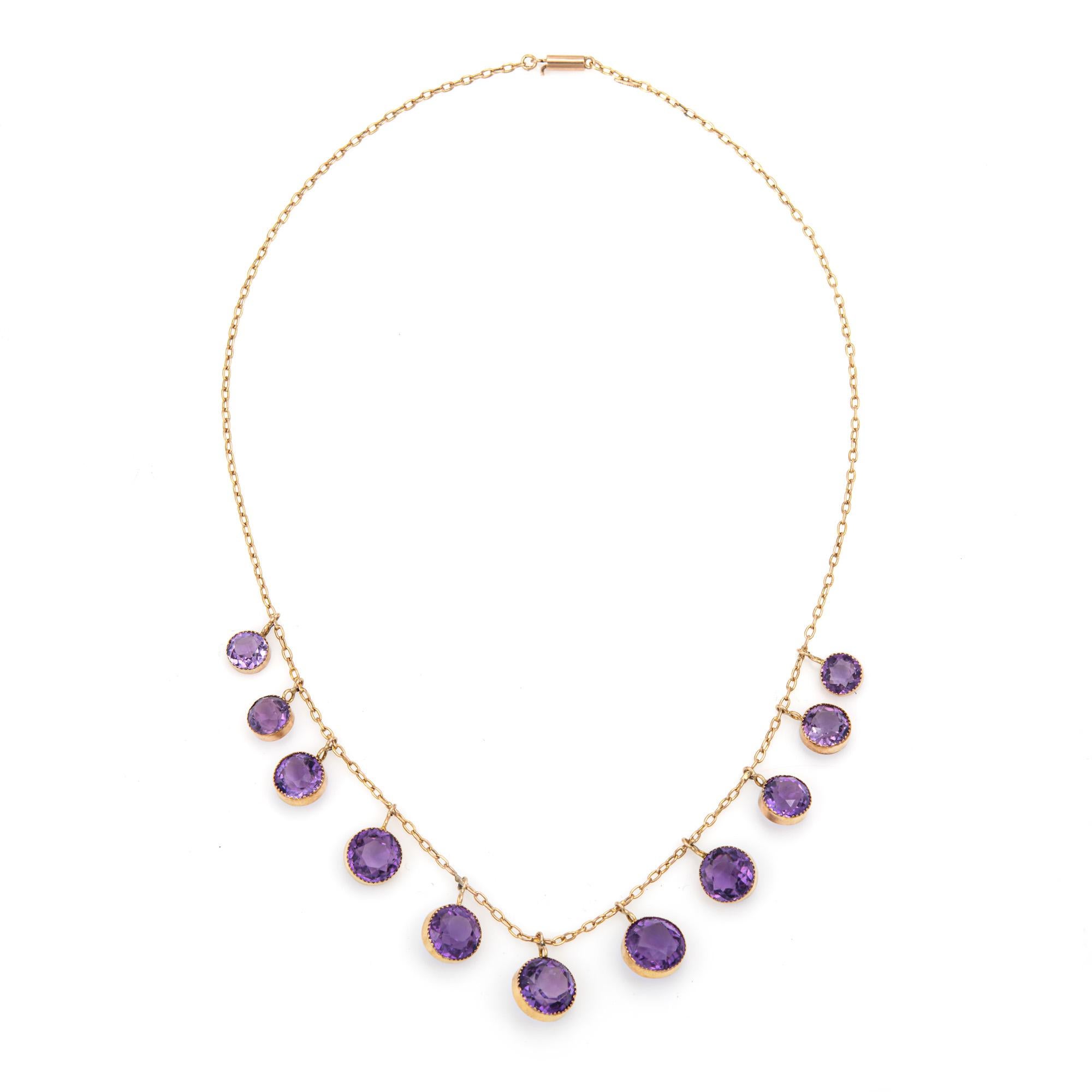 Antique Victorian Amethyst Fringe Necklace 10k Yellow Gold 16