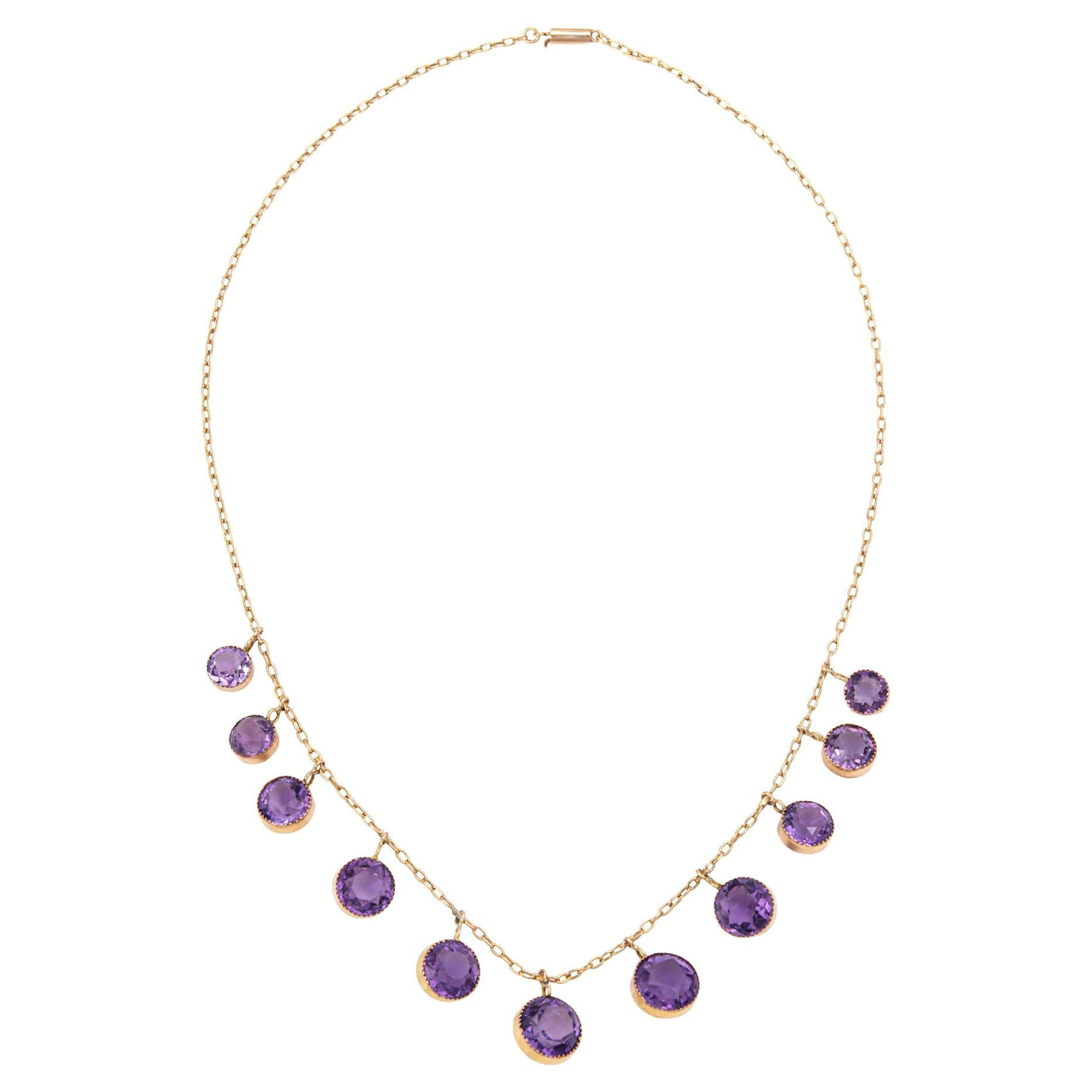 Antique Victorian Amethyst Fringe Necklace 10k Yellow Gold 16" Choker Jewelry