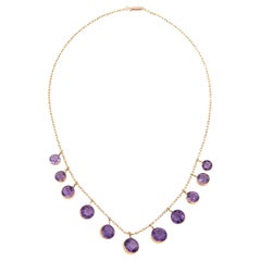 Antike viktorianische Amethyst- Fransen-Halskette 10k Gelbgold 16" Choker-Schmuck
