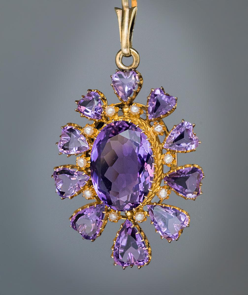 Oval Cut Antique Victorian Amethyst Gold Locket Pendant For Sale