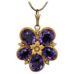 Antique Victorian Amethyst Gold Pansy Pendant
