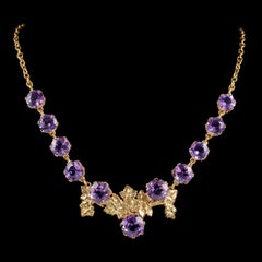 Victorian Amethyst Grape Vine Necklace 18 Carat Gold on Silver, circa 1900
