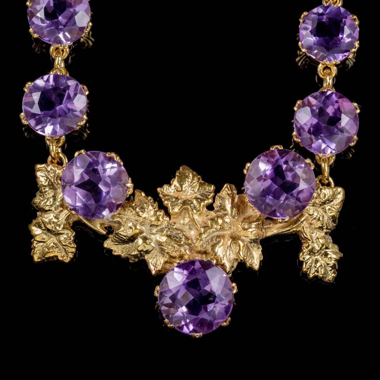 Victorian Amethyst Grape Vine Necklace 18 Carat Gold on Silver, circa 1900 In Good Condition For Sale In Lancaster, Lancashire